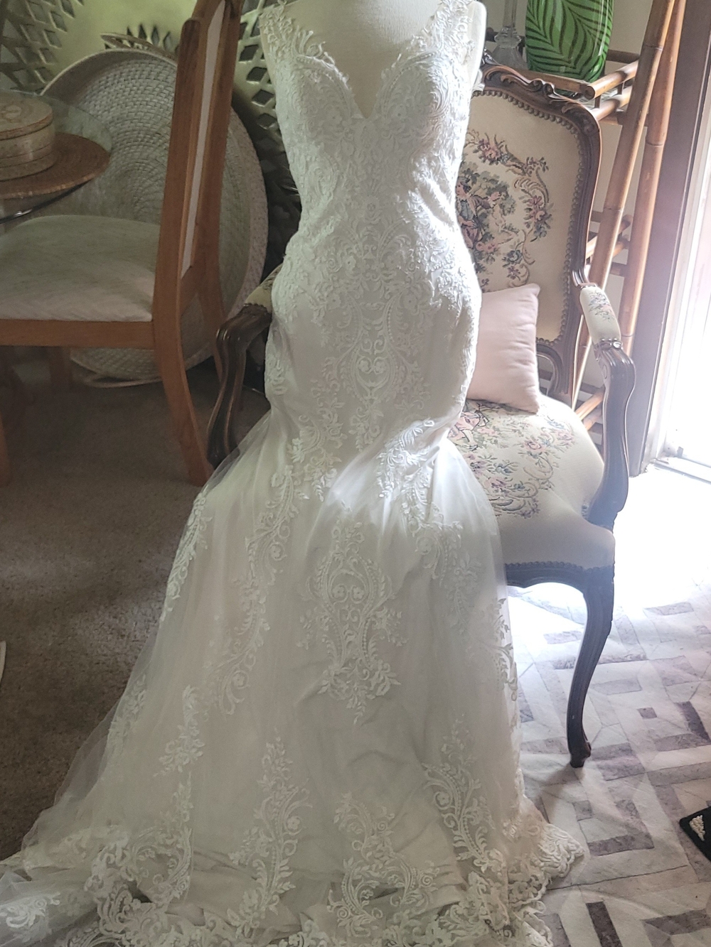 Mori Lee White Lace Fitted Mermaid Wedding Gown